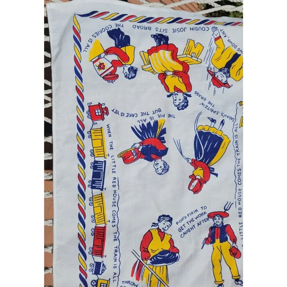 PENNSYLVANIA DUTCH Graphic Kitchen Towel Cotton Boughten Towel Train Kitschy 50s